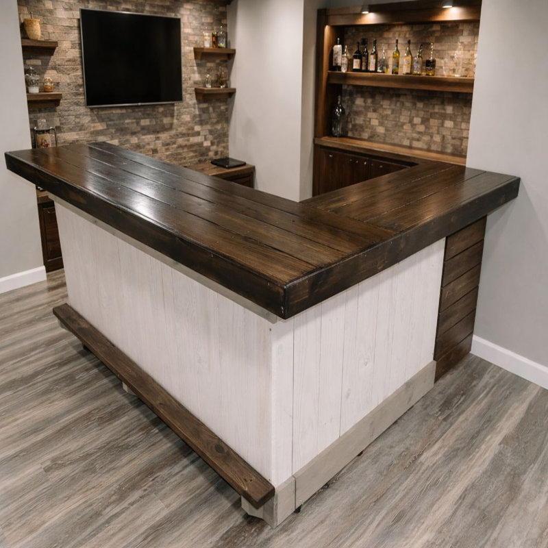 Nicks Tiki Bars 7x4 L-Shape Bar Counter Modern Corner Home Bar